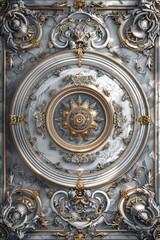 Baroque, barocco ornate marble ceiling non linear reformation design. elaborate ceiling with intricate accents depicting classic elegance and architectural beauty