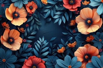 Floral and botanical background, Abstract pattern with spring flowers on a dark background