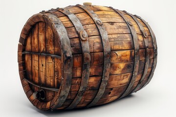 Rustic Wooden Vine Barrel on White Background Generative AI