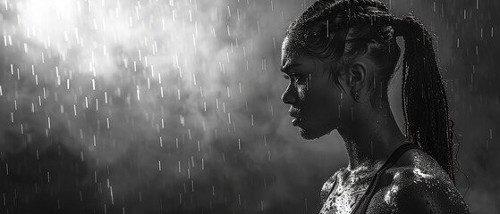 Digital composite of Portrait of black and white woman in rain. - Powered by Adobe