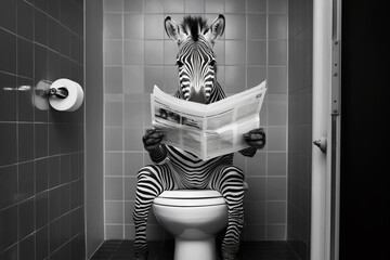 Fototapeta premium zebra on toilet, AI generated