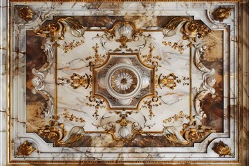 Baroque, barocco ornate marble ceiling non linear reformation design. elaborate ceiling with intricate accents depicting classic elegance and architectural beauty