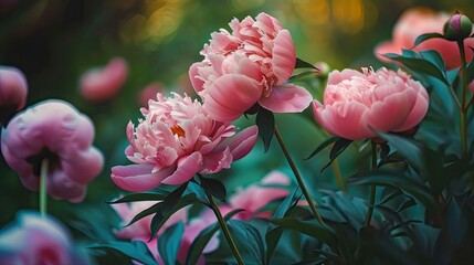 Fototapeta premium Pink peonies blooming in the garden