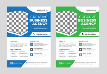 corporate modern Creative abstract business flyer design template with green and blue color. trendy A4 size flyer design with minimalist layout