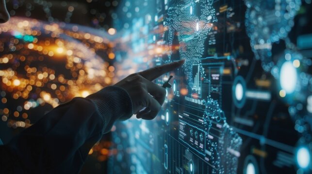 Engineers pointing virtual interface panel of global logistics network distribution and transportation, Smart logistics, Import export and industry,