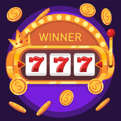 Slot machine with jackpot poker 777 Golden. Simple vector illustration of a slot machine, gaming casino.