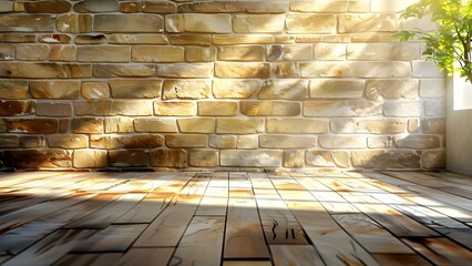 Designing an empty interior with a realistic light brown stone brick wall. Concept Interior Design, Stone Wall Decor, Realistic Home Decor, Neutral Color Scheme