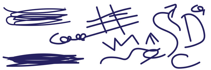 Marker scribble elements collection. Hand drawn strokes, underlines, wave brush marks.Vector set isolated on white background