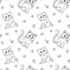 Line art style cats template, lines, claw prints, scratches, tangle, vector illustration	