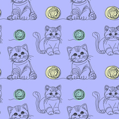 Line art style cats template, lines, claw prints, scratches, tangle, vector illustration	