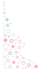 Pastel simple stars and circles corner particles. Vector illustration.	