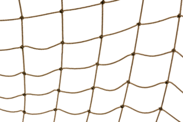 Torn Football or tennis net. Rope mesh on a white background close-up