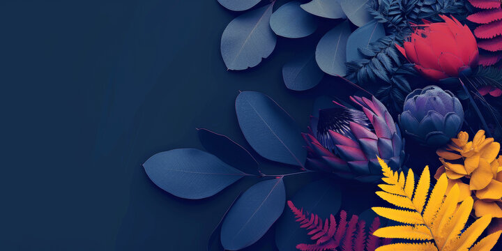 Vibrant Botanical Display on Midnight Blue Background