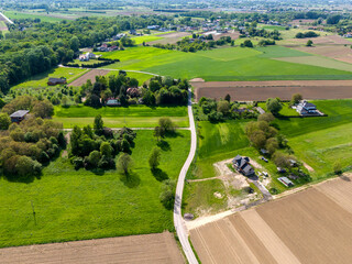 Krajobraz polskiej wsi, widok z lotu ptaka