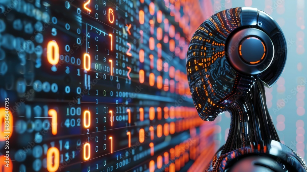 Aufkleber icons and binary code, big data, coding Ai robot digital
