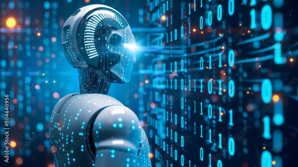 Aufkleber icons and binary code, big data, coding Ai robot digital