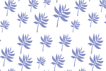 Seamless pattern of plants, leaves on white background. Bright vector illustration. Hand drawn lilac tropical plants for print, cover, banner and invitation.