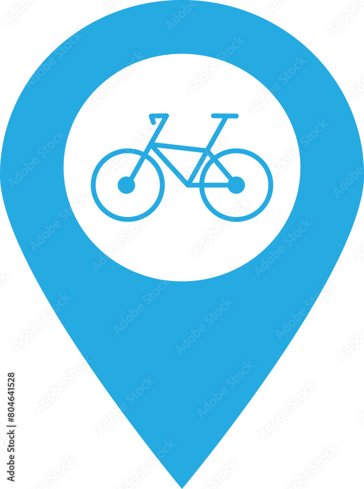 Poster map pointer with bicycle icon isolated on white background . bicycle location icon vector