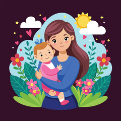 Mother s day mom loves baby decorative illustration design