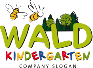 Waldkindergarten Logo Bienen mit Wald, Kinder erleben Natur
