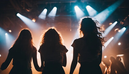 Silhouettes of young women having fun in the club.