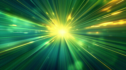 Abstract background with green light rays and yellow glow, representing speed of space time tunnel or energy flash.