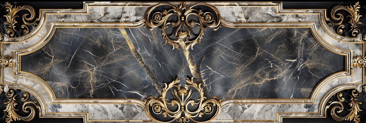 Baroque, barocco ornate marble ceiling non linear reformation design. elaborate ceiling with intricate accents depicting classic elegance and architectural beauty - obrazy, fototapety, plakaty