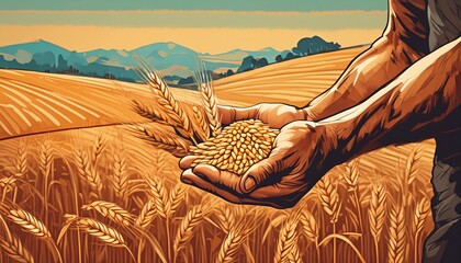 Summer Harvest: Hand Holding Wheat Grains, Rural Scene