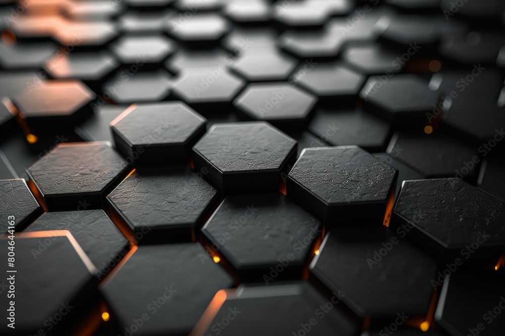 Aufkleber dark abstract hexagonal shapes with subtle red illumination on their edges creating depth