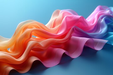 Obraz premium Rich silk fabric waves flow in a gradient of warm and cool hues, portraying luxury and elegance