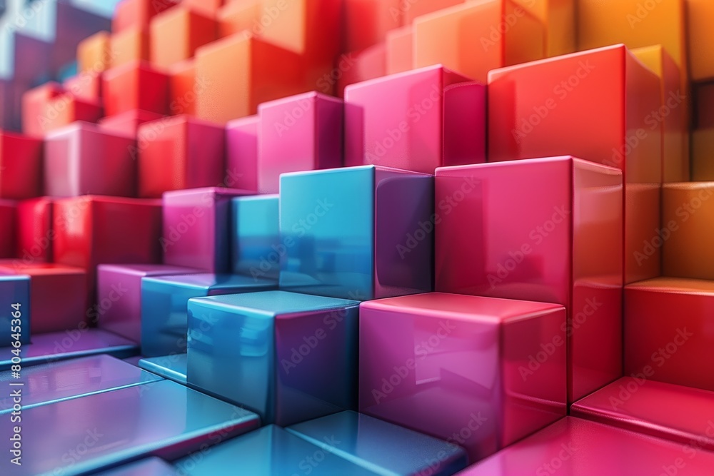 Poster image features an orderly arrangement of colored cubes creating a visually striking abstract pattern