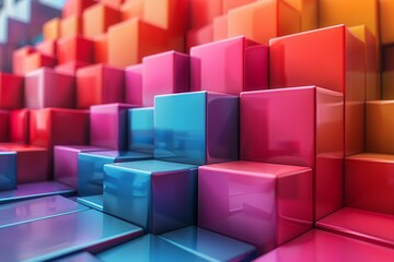 Obraz premium Image features an orderly arrangement of colored cubes creating a visually striking abstract pattern with a vibrant palette