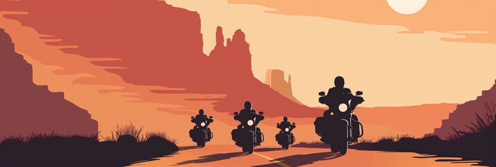A group of individuals are riding vehicles through a desert landscape. Generative AI
