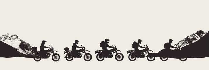 A group of riders on motorcycles speeding down a hill. Generative AI