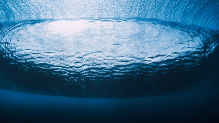 Wave underwater. Ocean in underwater. Perfect surfing barrel wave