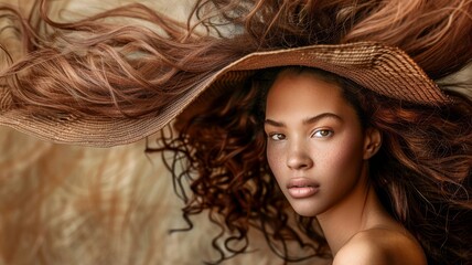 Photo of High fashion portrait of woman with a hat made of hair. - Powered by Adobe