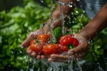 Fresh vegetables washed under running water