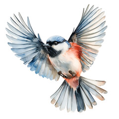 Watercolor Solo Bird in Flight on Transparent