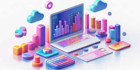 Colorful 3d data analysis visualization concept