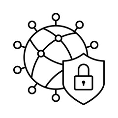 Fototapeta premium Network security icon Network Globe with Shield and lock icon Simple thinline icon for network security icon on transparent background. 