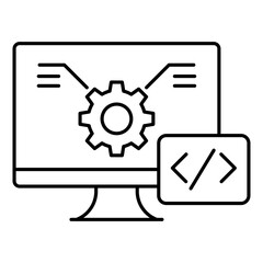 Softwear development icon. Moonitor with Cog icon. Simple thin line vector icon for sofware development. 