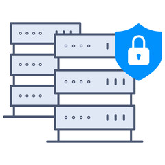 Vector Icon Of Data Security, Server Security Icon. Two Servers With Shield And Lock Icons. Modern Icon For Data Security On A Transparent Background.