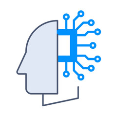 Modern Machine Learning Icon/ Illustration With Human Head With Artificial Intelligence. Outline Icon For Machine Learning And AI On Transparent Background