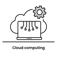 Vector Icon For Cloud Computing With Laptop Cog And Cloud. Digital Innovation Vector Icon On Transparent Background. 