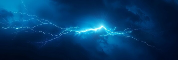 A captivating image of a solitary electric bolt in vivid cerulean, slicing through the frame diagonally with a sense of motion blur. The minimalist background emphasizes this dramatic and impactful