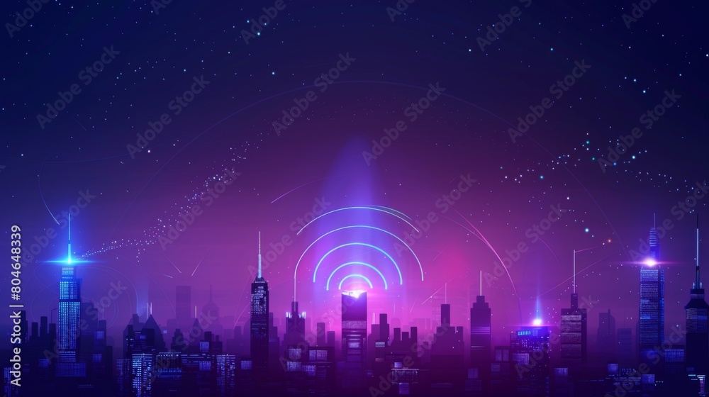 Poster modern city with wireless network connection and city scape concept.wireless network and connection 
