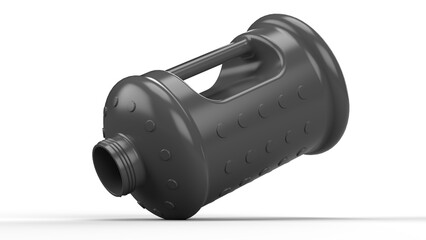 Grey bottle with handle for sports and gym. 3d render. Isolated on white background