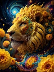 lion in outer space. Fractal galaxy