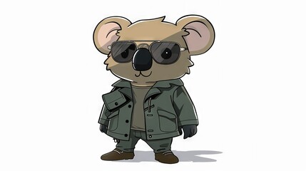   A cartoon of a koala in a jacket and sunglasses