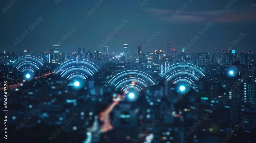 Poster modern city with wireless network connection concept